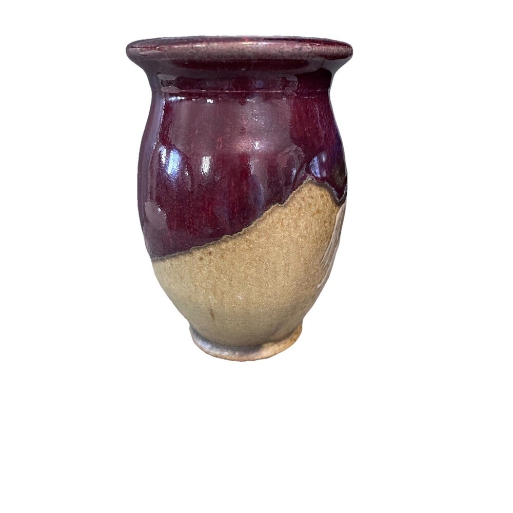 Pottery Vase Horse South Western Textured Glaze Glossy Matte 6.25" Burgundy - Picture 7 of 11